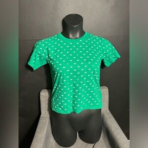 adidas Green Short Sleeve Crop Tee with White Logo Pattern
